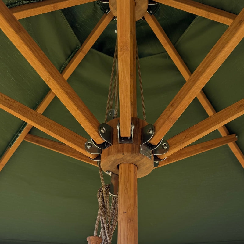 Outdoor Parasol Sunshade in an Olive-green Fabric & Blue Trim Valance