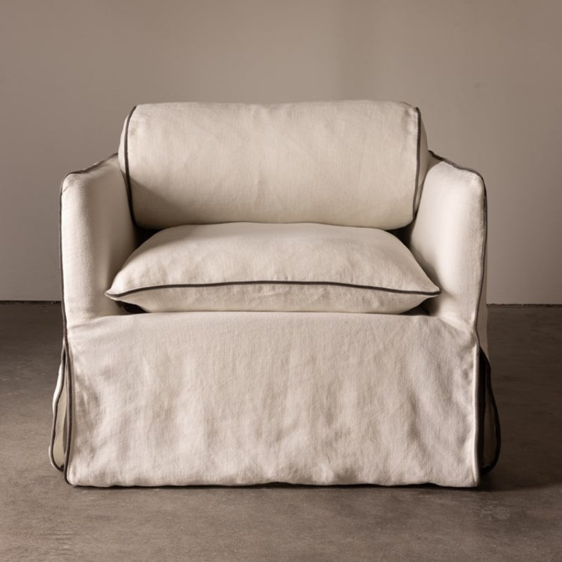 Cohen Linen Armchair in Bellet Ivory Contrast Piping