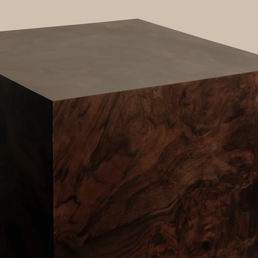 Walnut Burlwood 55 cm Plinth Side Table