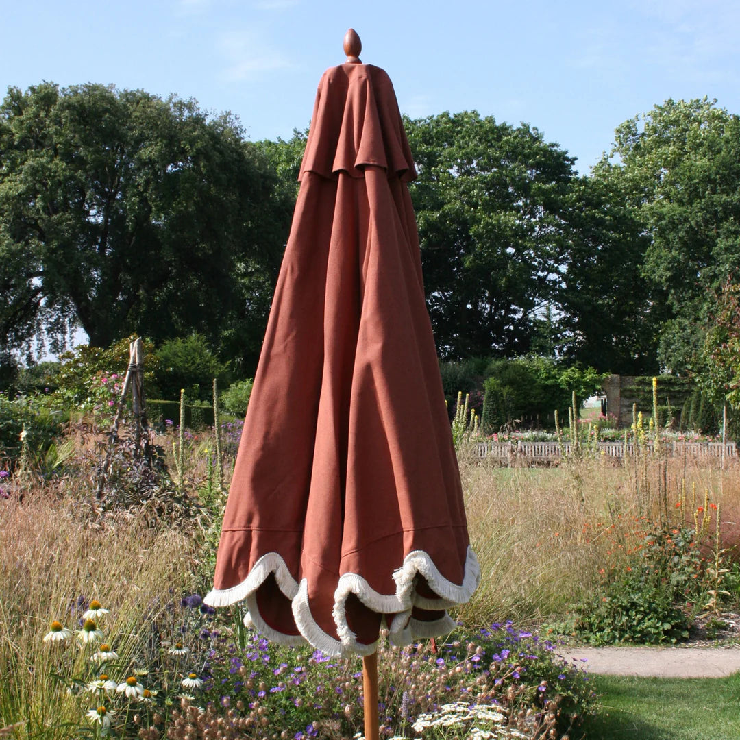 Terracotta Scalloped Parasol with Cream Fringe