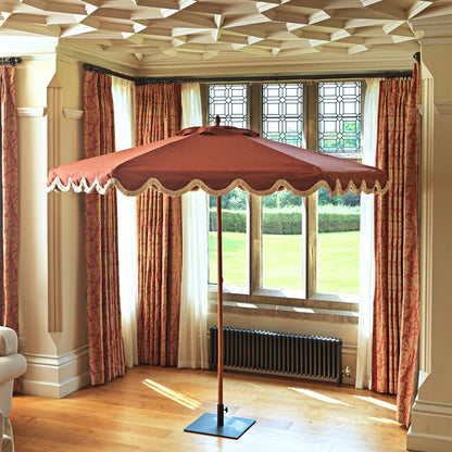 Terracotta Scalloped Parasol with Cream Fringe