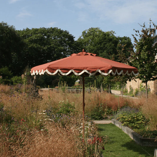 Terracotta Scalloped Parasol with Cream Fringe